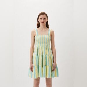 Seafolly Stripe Mini Dress Yellow Blue Stripe NEW L